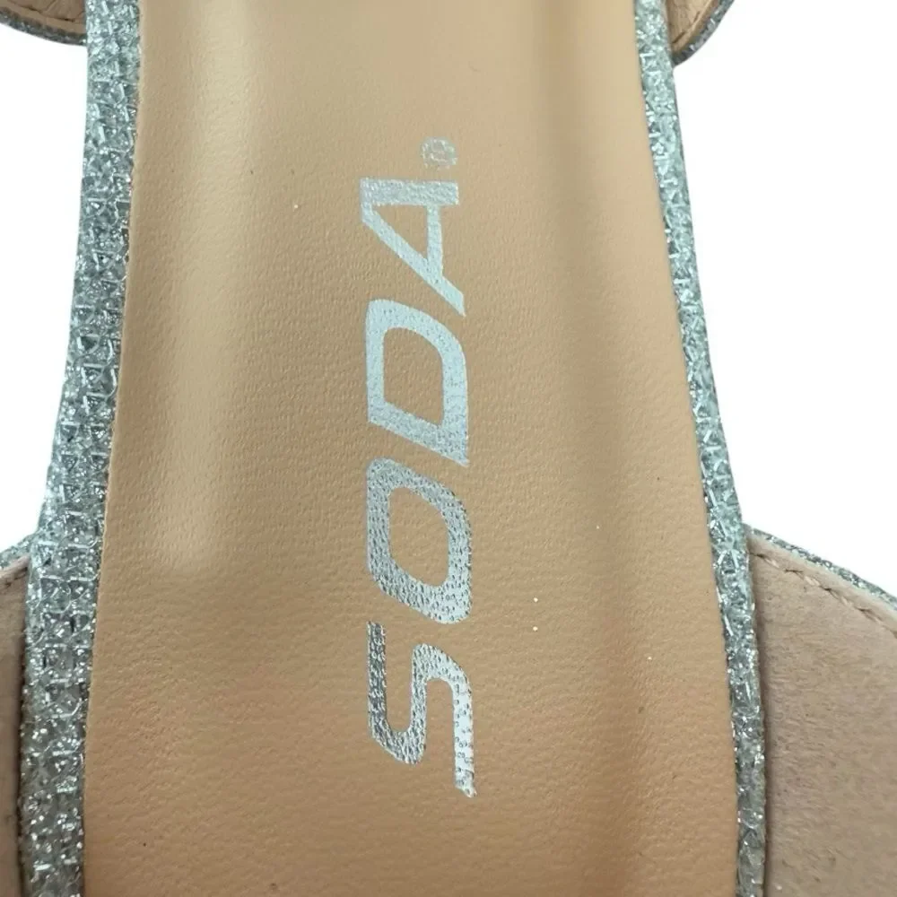 Soda Yuchi Silver Rhinestone Strappy Heels Girls Size 2 Little Kid Dress Shoes⁠